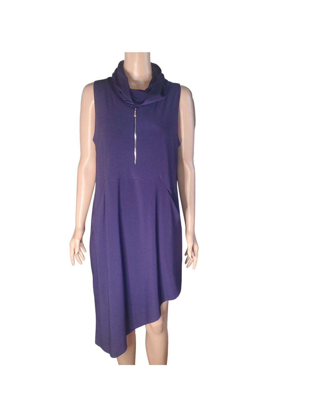 Sympli Canada Blue Cowl Neck Asymmetrical Dress Pockets Lagenlook Size 12
